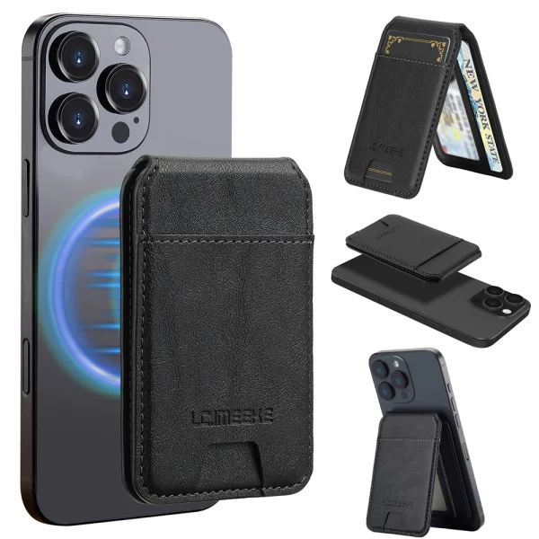 Magnetic wallet stand PU Lc.Imeeke, compatible with MagSF, RFID blocking, black 1