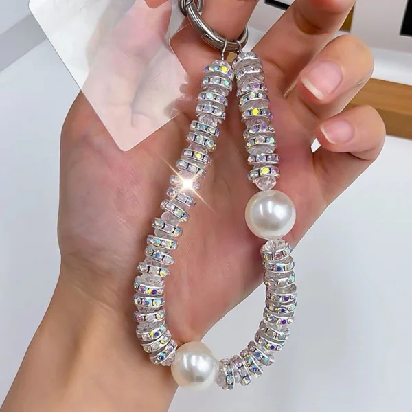 Universal phone strap Chain Crystal Rhinestone Pearl Lanyard, 11cm, white 3
