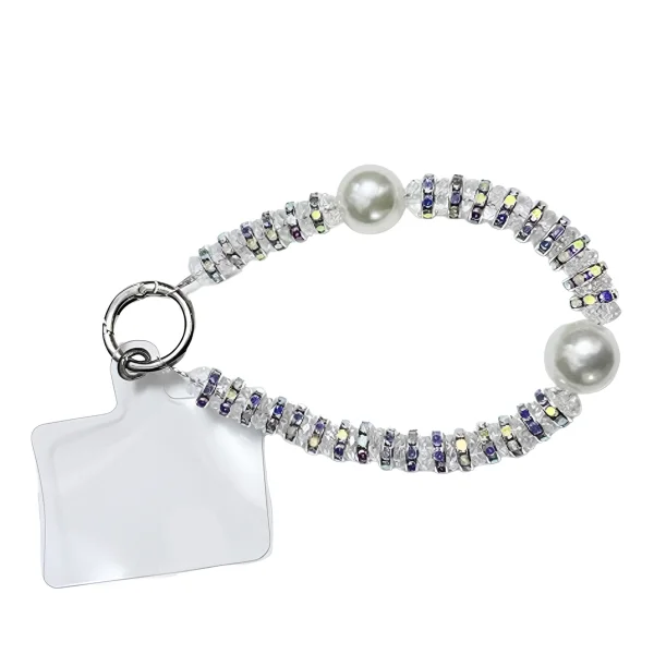 Universal phone strap Chain Crystal Rhinestone Pearl Lanyard, 11cm, white 2