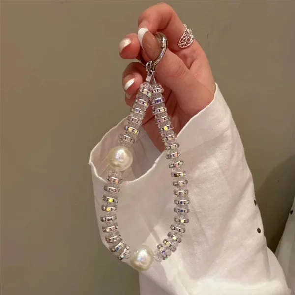 Universal phone strap Chain Crystal Rhinestone Pearl Lanyard, 11cm, white 4