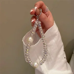 Universal phone strap Chain Crystal Rhinestone Pearl Lanyard, 11cm, white 4