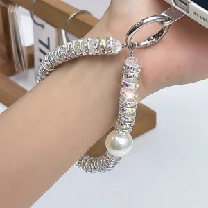 Universal phone strap Chain Crystal Rhinestone Pearl Lanyard, 11cm, white 5