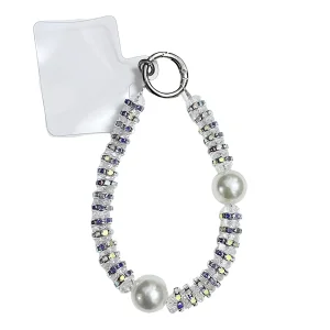 Универсална връзка за телефон Chain Crystal Rhinestone Pearl Lanyard, 11см, бял