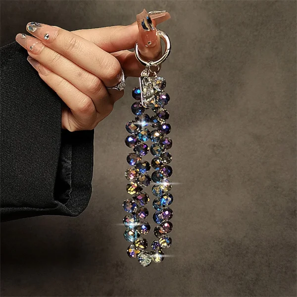Universal phone strap 14cm Crystal Bead Clear, dark purple 3