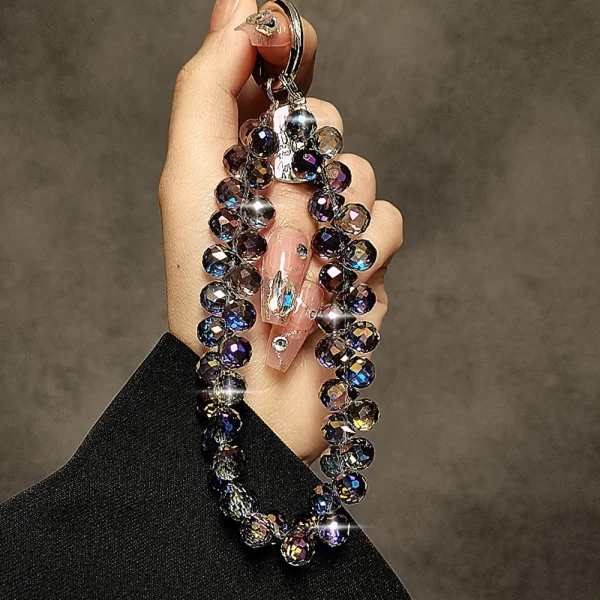 Universal phone strap 14cm Crystal Bead Clear, dark purple 4