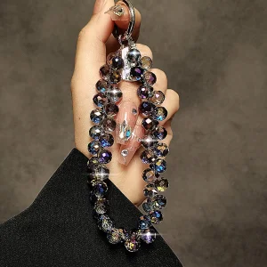 Universal phone strap 14cm Crystal Bead Clear, dark purple 4