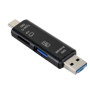 Четец за карти 5 in 1 Multifunction Micro USB Type-C TF Card OTG Adapter, черен