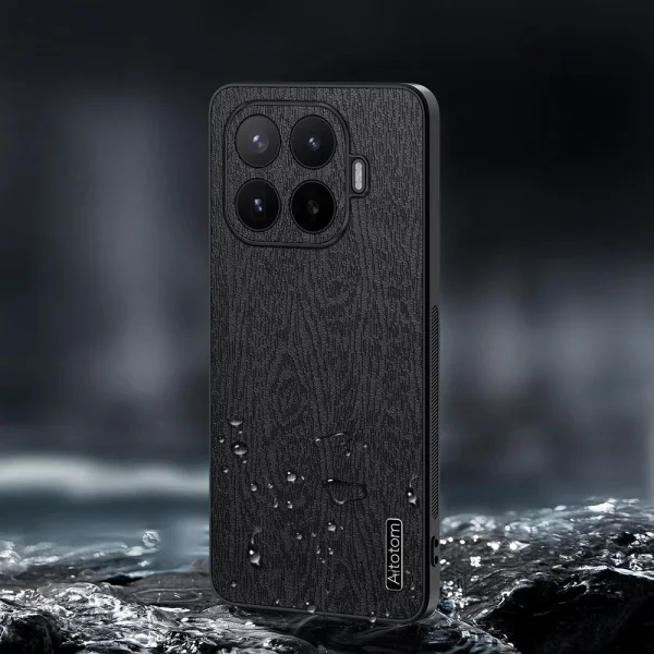 Shockproof case Wood Texture Leather for Xiaomi 17T, black 2