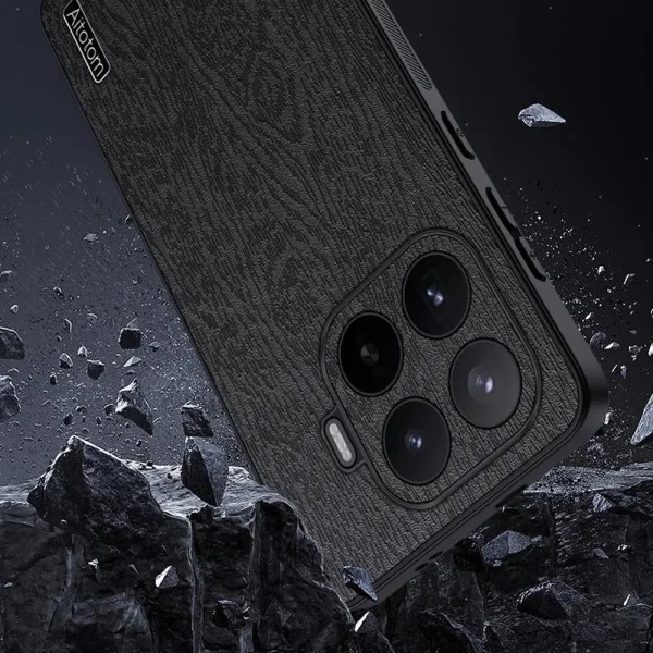 Удароустойчив калъф Wood Texture Leather за Xiaomi 17T Pro, черен 3