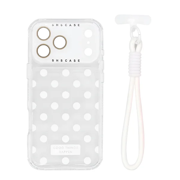 Удароустойчив калъф Polka Dot Pattern and Strap за iPhone 18 Pro, бял 2