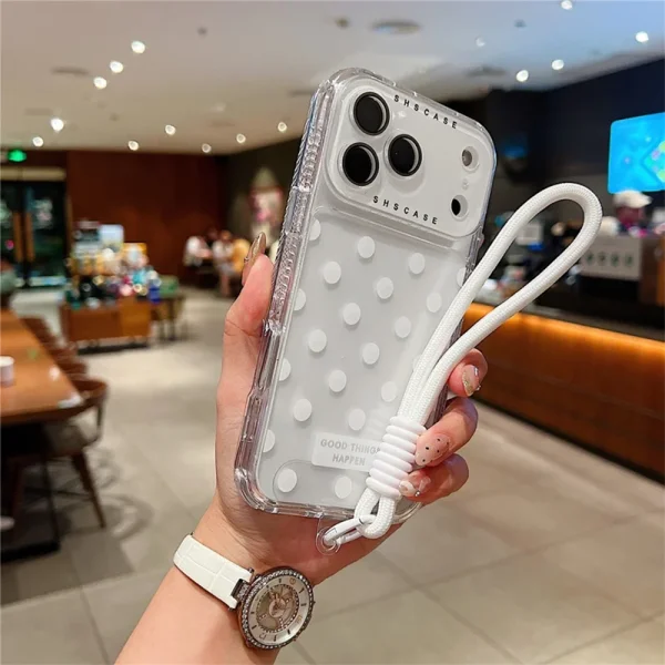 Удароустойчив калъф Polka Dot Pattern and Strap за iPhone 18 Pro, бял 3