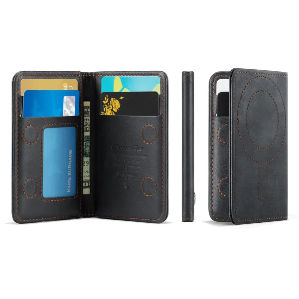 Магнитен портфейл-поставка PU Caseme ME80, съвместим с MagSF, RFID блокиращ, черен 2