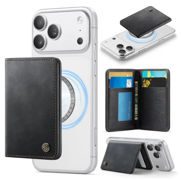 Магнитен портфейл-поставка PU Caseme ME80, съвместим с MagSF, RFID блокиращ, черен 3
