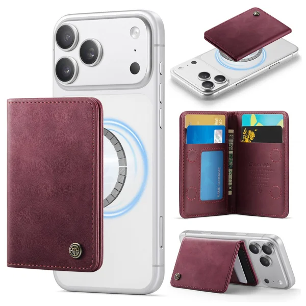 Магнитен портфейл-поставка PU Caseme ME80, съвместим с MagSF, RFID блокиращ, червен 1