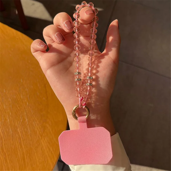 Universal phone strap Chain Crystal Rhinestone Pearl Lanyard, 11cm, pink 3