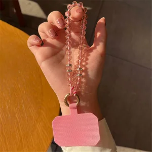 Universal phone strap Chain Crystal Rhinestone Pearl Lanyard, 11cm, pink 3