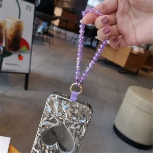 Универсална връзка за телефон Chain Crystal Rhinestone Pearl Lanyard, 11см, лилав 3
