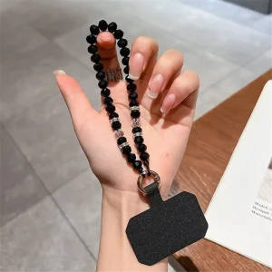 Universal phone strap 11cm Phone Wrist Strap Beads Bracelet, black 3