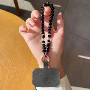 Universal phone strap 11cm Phone Wrist Strap Beads Bracelet, black 4