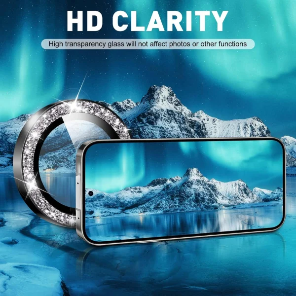 Стъклен протектор за камера с камъни за Samsung Galaxy Z Flip7 5G, черен 4