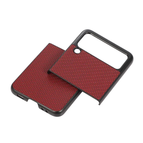 Удароустойчив калъф Leather Carbon Fiber за Samsung Galaxy Z Flip 3, Червен 2