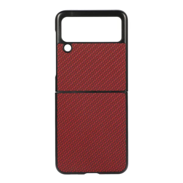 Удароустойчив калъф Leather Carbon Fiber за Samsung Galaxy Z Flip 3, Червен 1