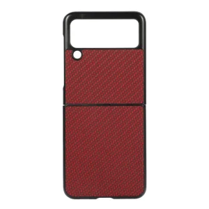 Удароустойчив калъф Leather Carbon Fiber за Samsung Galaxy Z Flip 3, Червен