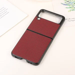 Удароустойчив калъф Leather Carbon Fiber за Samsung Galaxy Z Flip 3, Червен 3