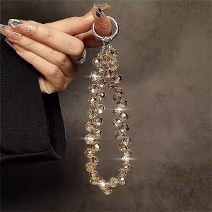Universal phone strap 14cm Crystal Bead Clear, gold 3