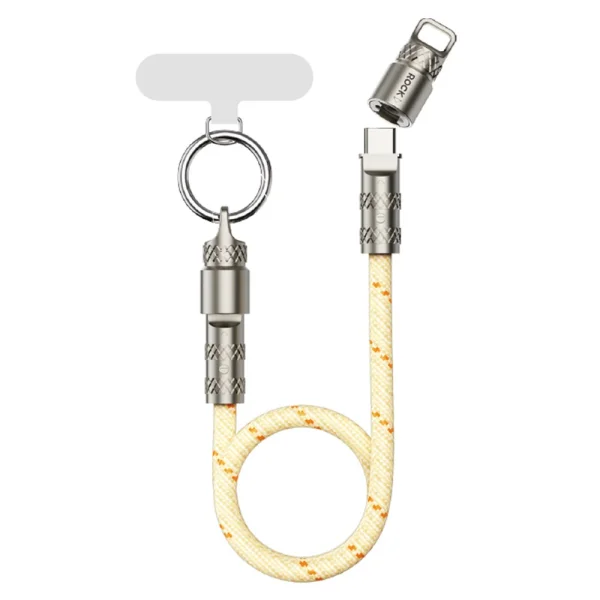 Универсална връзка за телефон ROCK 30cm с кабел Type-C to Type-C Cable, 60W, Fast Charging, бежов 1