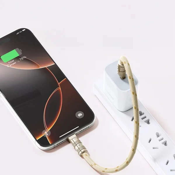 Универсална връзка за телефон ROCK 30cm с кабел Type-C to Type-C Cable, 60W, Fast Charging, бежов 4