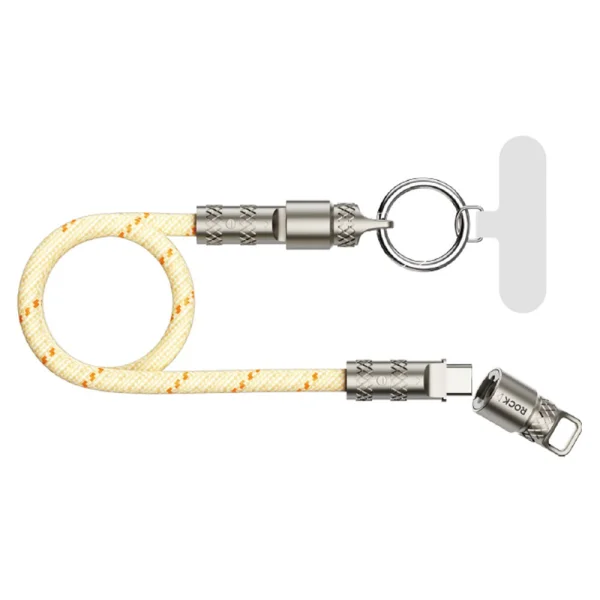 Универсална връзка за телефон ROCK 30cm с кабел Type-C to Type-C Cable, 60W, Fast Charging, бежов 2