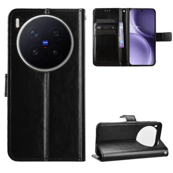 Crazy Horse Flip Case for Vivo X300 Pro 5G, black 1