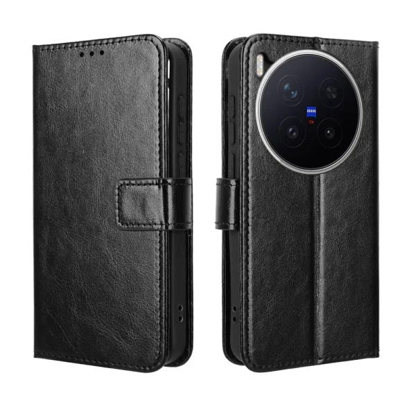 Crazy Horse Flip Case for Vivo X300 Pro 5G, black 6