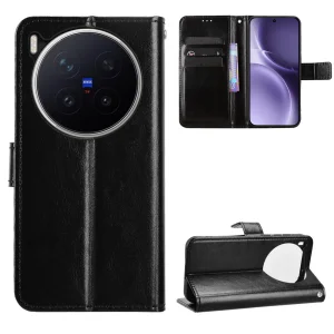 Калъф тефтер Crazy Horse за Vivo X300 Pro 5G, черен