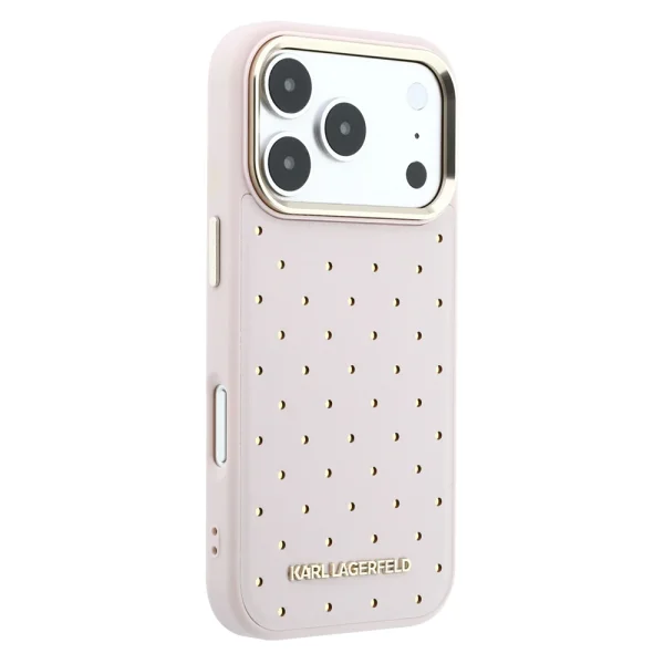 Karl Lagerfeld PU Perforated Gold Dots Case, Compatible with MagSafe Case for iPhone 18 Pro Max, Pink 4