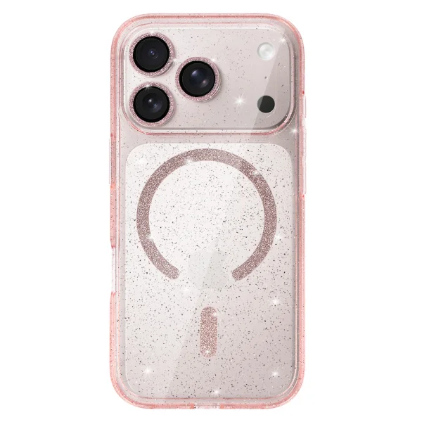 Калъф Glitter, съвместим с Magsafe за iPhone 18 Pro, розов-прозрачен 2