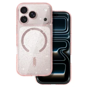 Калъф Glitter, съвместим с Magsafe за iPhone 18 Pro, розов-прозрачен