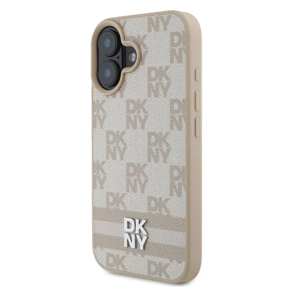 Калъф DKNY PU Leather Checkered Pattern and Stripe Case за iPhone 16, розов 3