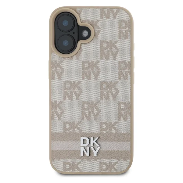 Калъф DKNY PU Leather Checkered Pattern and Stripe Case за iPhone 16, розов 2