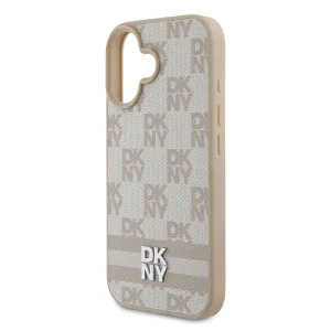 Калъф DKNY PU Leather Checkered Pattern and Stripe Case за iPhone 16, розов 4
