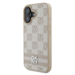 Калъф DKNY PU Leather Checkered Pattern and Stripe Case за iPhone 16, розов 3