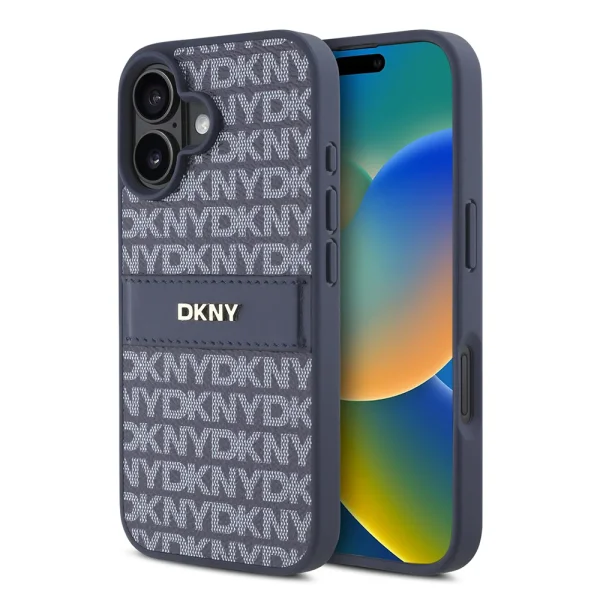Калъф DKNY PU Leather Repeat Pattern Tonal Stripe Case за iPhone 16, син 1