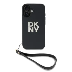 Калъф DKNY PU Leather Stack Logo Wrist Strap Case за iPhone 16, черен