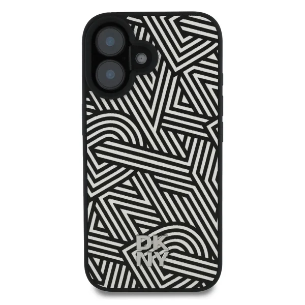 Калъф DKNY PU Leather Crosswalk Pattern, съвместим с Magsafe Case за iPhone 16, черно-бял 3