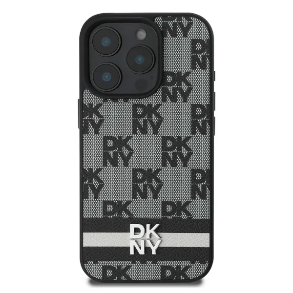 Калъф DKNY PU Leather Checkered Pattern and Stripe Case за iPhone 16 Pro, черен 2
