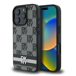 Калъф DKNY PU Leather Checkered Pattern and Stripe Case за iPhone 16 Pro, черен