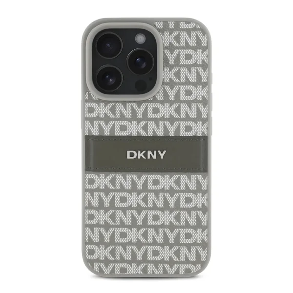 Калъф DKNY PU Leather Repeat Pattern Tonal Stripe Case за iPhone 16 Pro, бежов 2