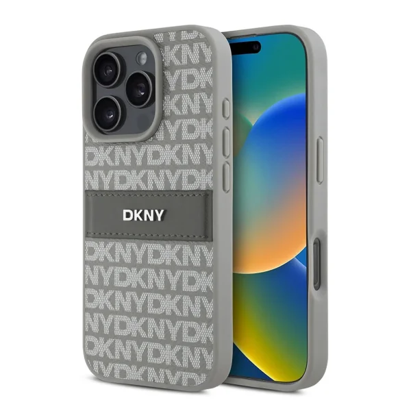 Калъф DKNY PU Leather Repeat Pattern Tonal Stripe Case за iPhone 16 Pro, бежов 1