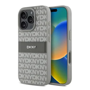 Калъф DKNY PU Leather Repeat Pattern Tonal Stripe Case за iPhone 16 Pro, бежов